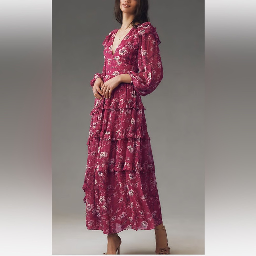BHLDN Floral Maxi Dress in Deep Pink